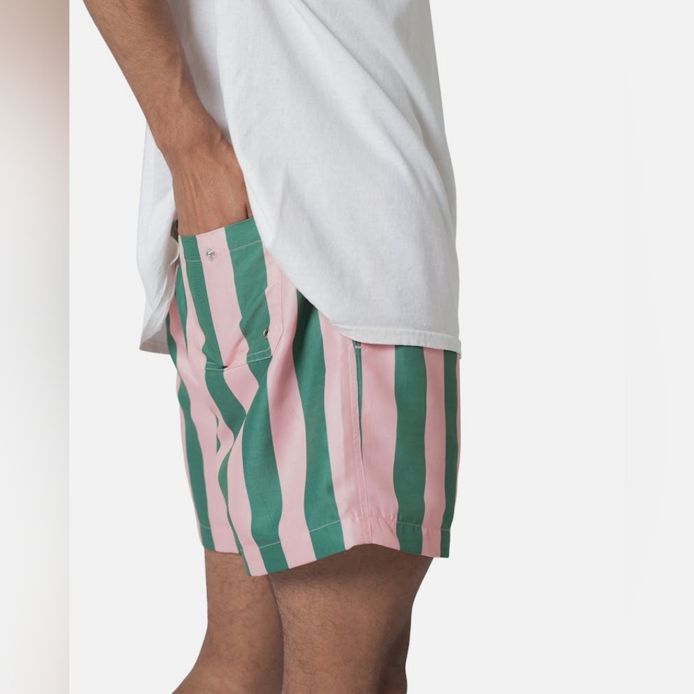 Mnml St. Tropez Swim Shorts Size Large In Pink And Green Stripes